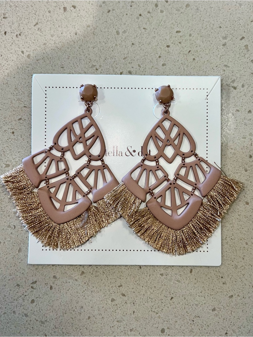 Stella & Dot Beige Statement Fringe Drop Earrings - NEW WITH TAGS